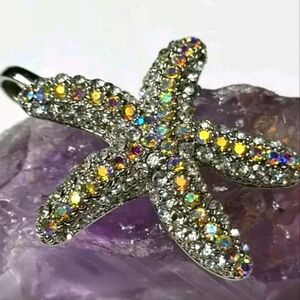 RARE ALFRED SUNG Vintage Starfish Brooch Pendant with AB Swarovski Crystals OOAK